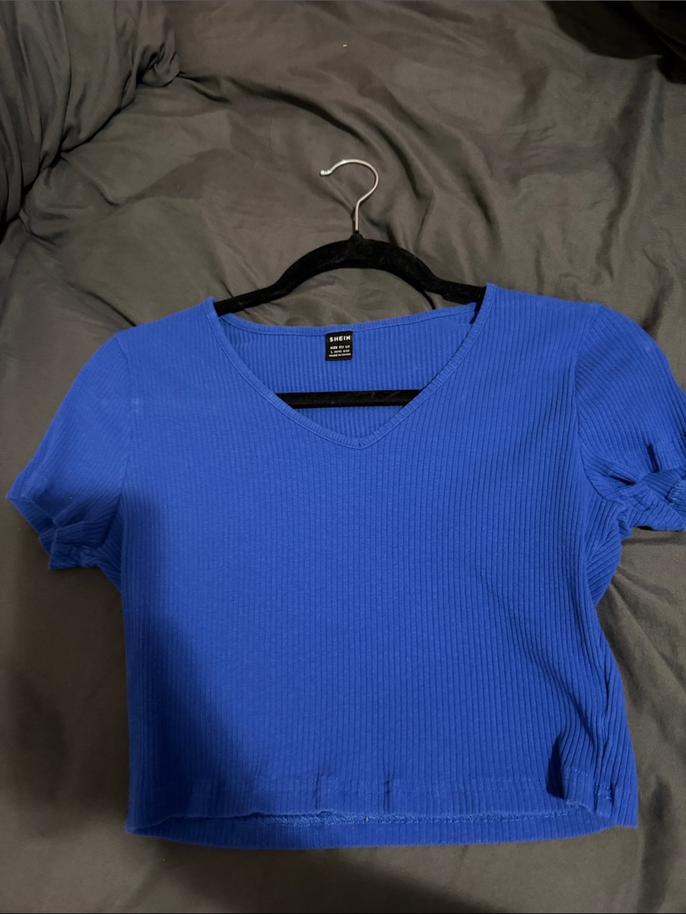 SHEIN Royal Blue Ribbed V‑Neck Crop Top